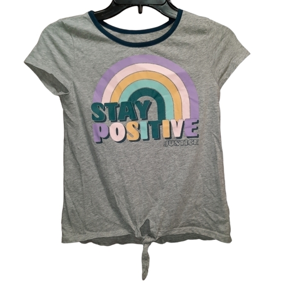 Justice Girls Gray Tee Shirt Size Medium - Picture 1 of 5